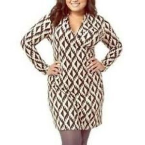 J. Jill Wearable Collection SZ S Cream Brown Ikat Pattern Faux Wrap Dress